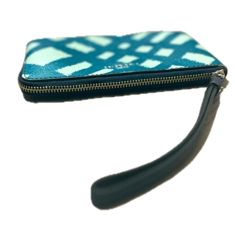 Coach Wild Plaid Print F23715Corner Zip Wristlet, Silver/Blue Multi - Picture 6 of 9